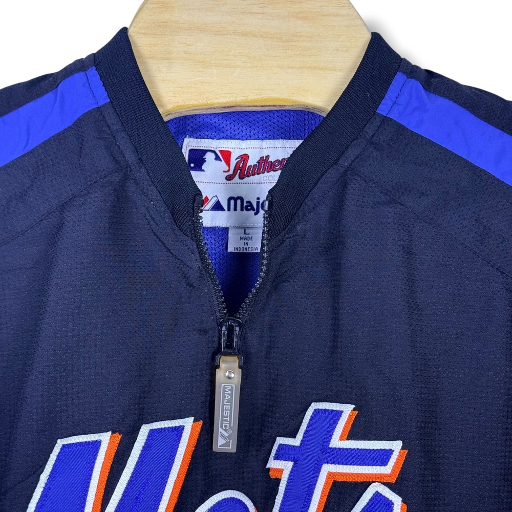 Vintage Majestic New York Mets MLB Jacket Mens L Black Dugout 1/4 Zip Baseball - Picture 2 of 16